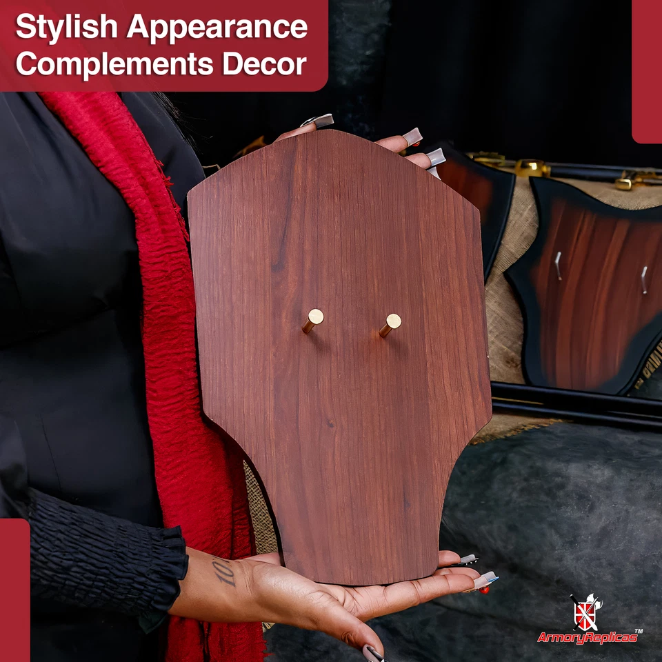 Placa de exhibición de pared de grano de madera | Hermoso soporte para cuchillo espada medieval rojo cereza Foto 4 de 4