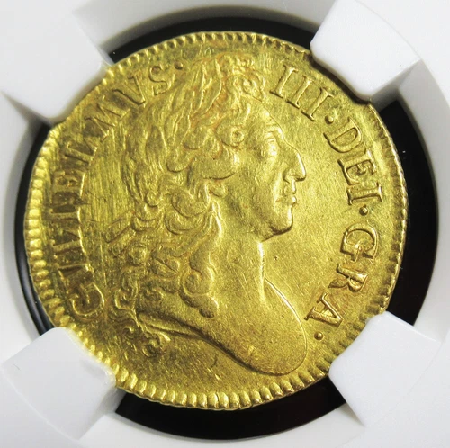 Great Britain: William III gold Guinea 1698 AU Details Rev. Scratched NGC.