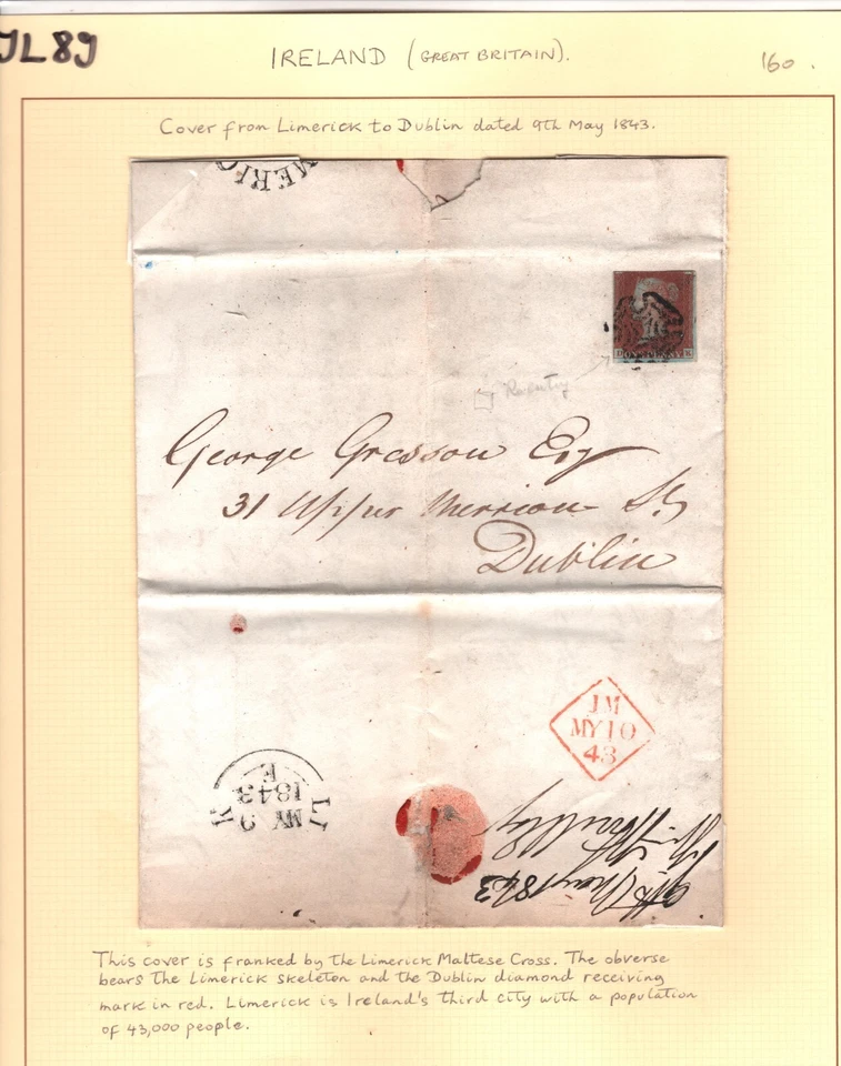 GB IRELAND MALTESE CROSS Cover LIMERICK MX CDS 1d Red 1843 SG.Cat £1,500- JL89 - Image 4 of 4