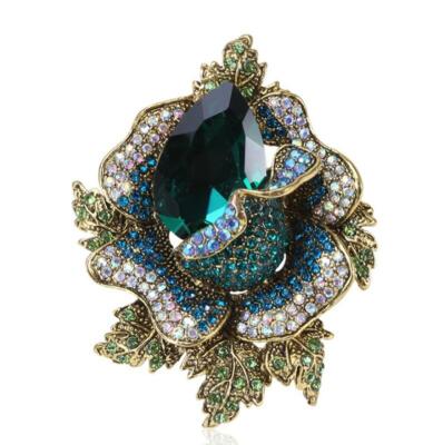 Vintage Style Rose Flower Rhinestone Crystal Brooch Pin Flower Pendant 