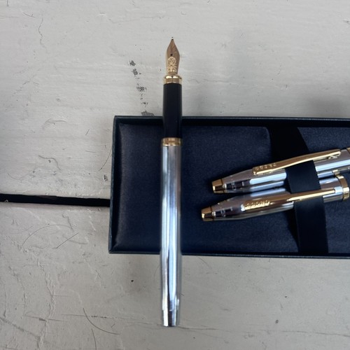 Cross Century ii Medalist Fountain Pen 23k Gold Played Nib Broad 3309bf Set Of 2 - Picture 10 of 11