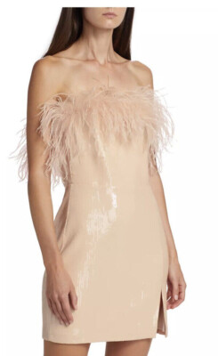 Amanda Uprichard Womens Medium Feathers Moon Lit Dress Off Shoulder Sequins NWT