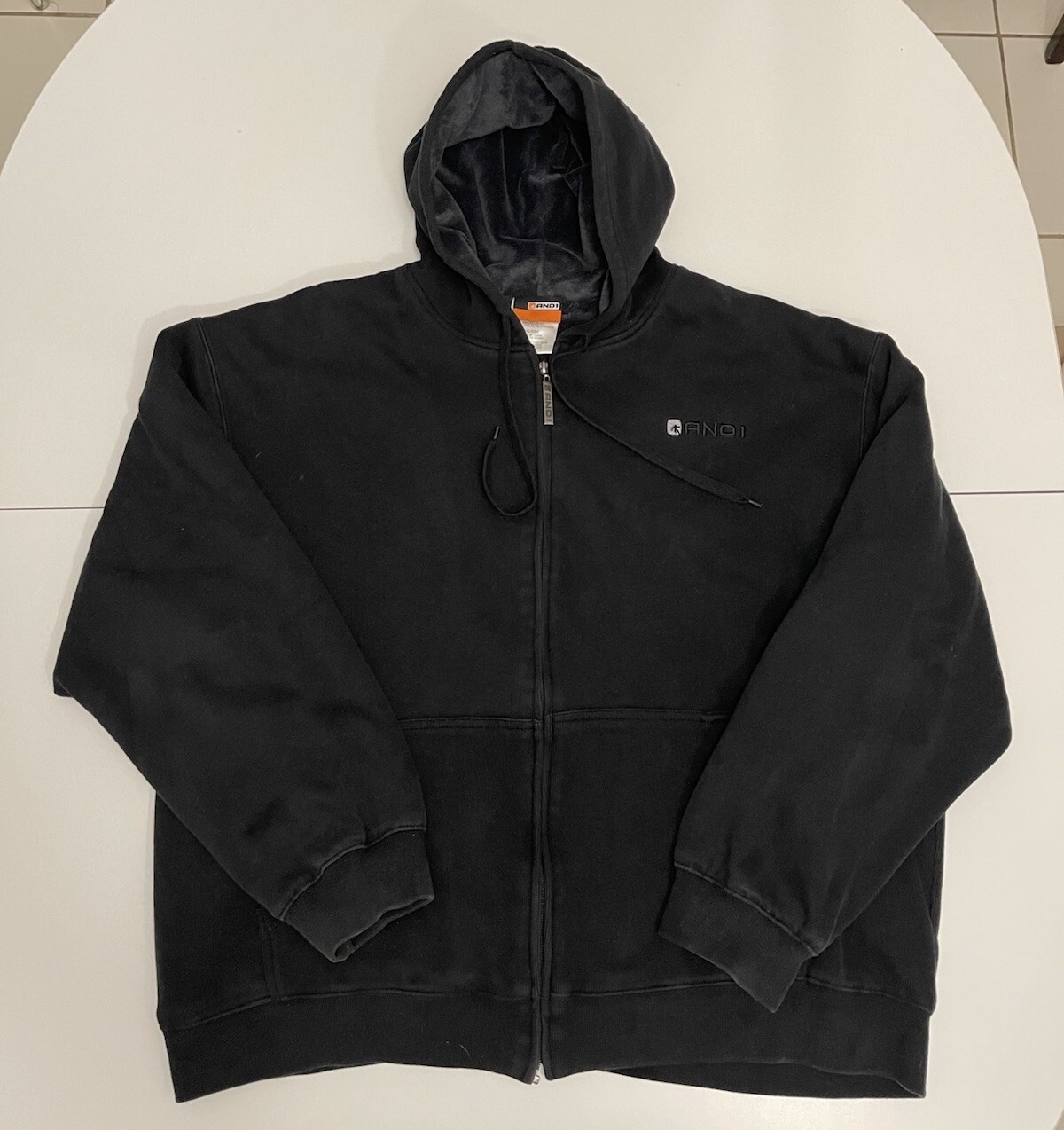AND 1 Sweatshirt Hoodie Zip Up Mens Size 2XL Fleece Interior Black Long Sleeve