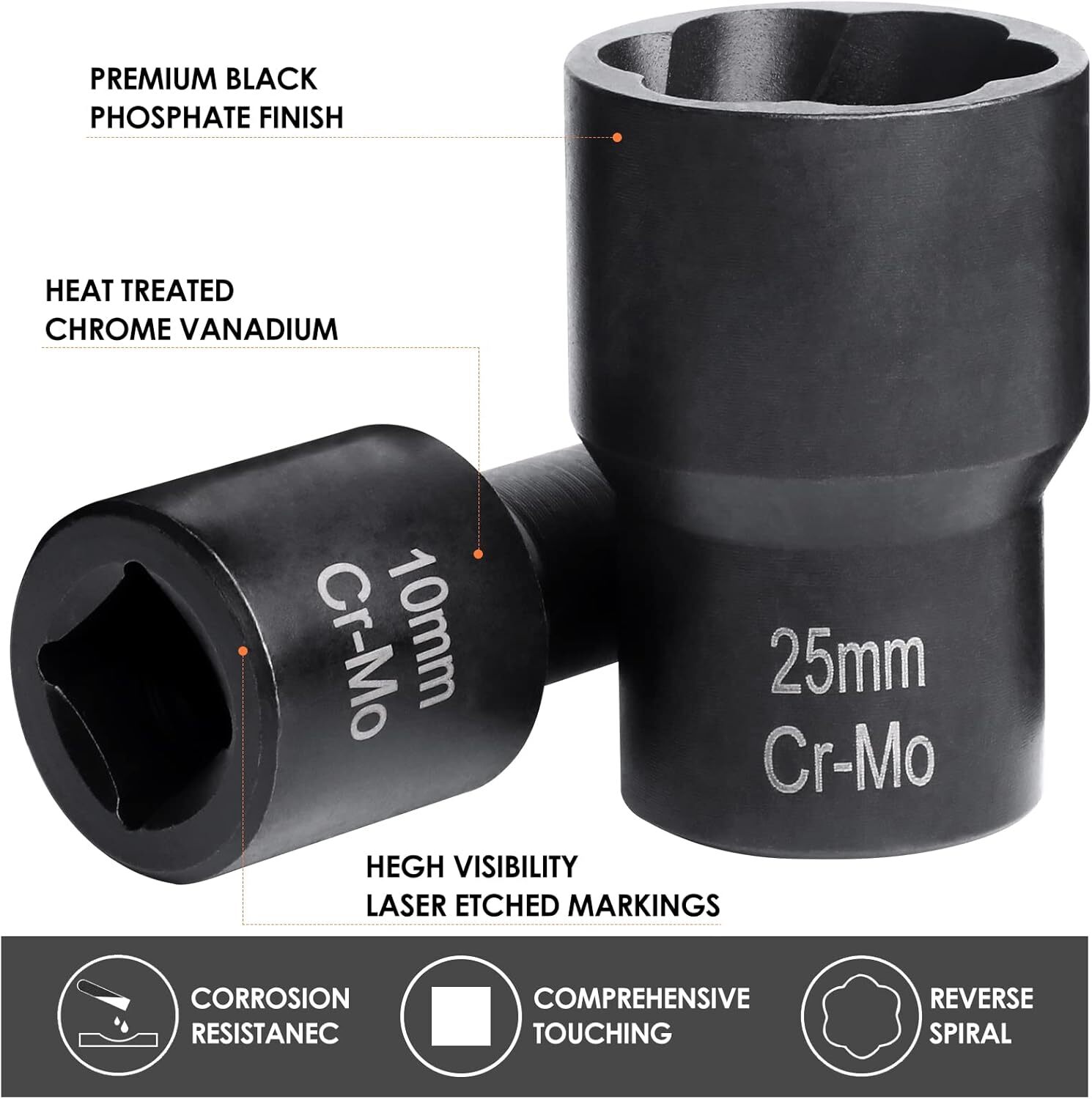 12p Bolt Extractor Kit Heavy Duty,1/2" Drive Impact Lug Nut Remover Tool,10-27mm