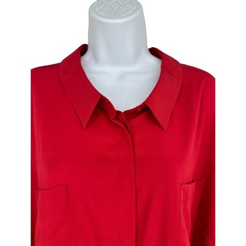 Lane Bryant Red Long Sleeve Button Down Back Slit Shirt Size 26/28 - Picture 2 of 13