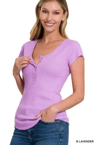 ZENANA Henley Top Spring Baby Waffle Snap Button Cap Sleeve Pullover Rayon