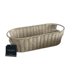 Nautica Woven Faux Wicker Off White Indoor Outdoor Basket Oval 15" Long Resin