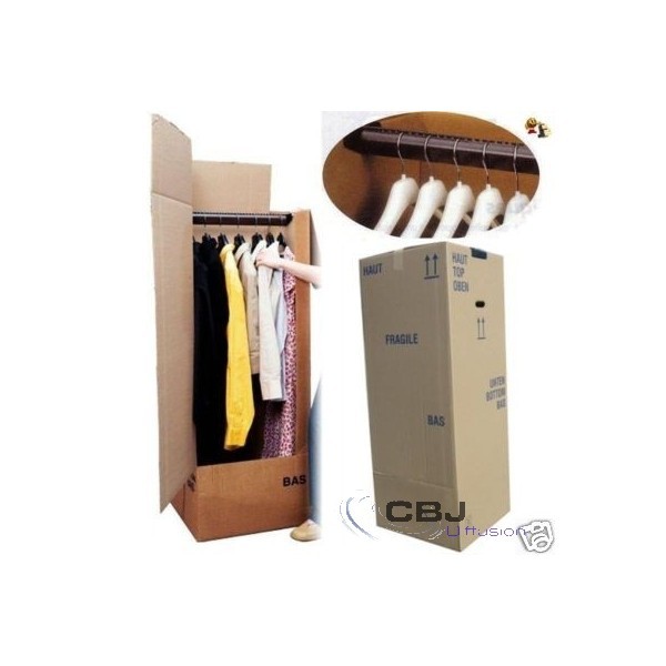 Carton penderie stockage renforcé 135 cm avec tringle de suspension