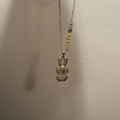 Vintage Miffy Necklace Crystal Long Bunny Silver Yellow - Picture 12 of 16