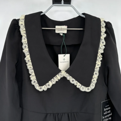 Tuckernuck Black Saxby Dress sz XS NWT Lace Trim Pilgrim Collar Mini Length  | eBay