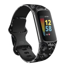 For Fitbit Charge 5 Watch Band Replacement Silicone Floral Print Wrist Strap