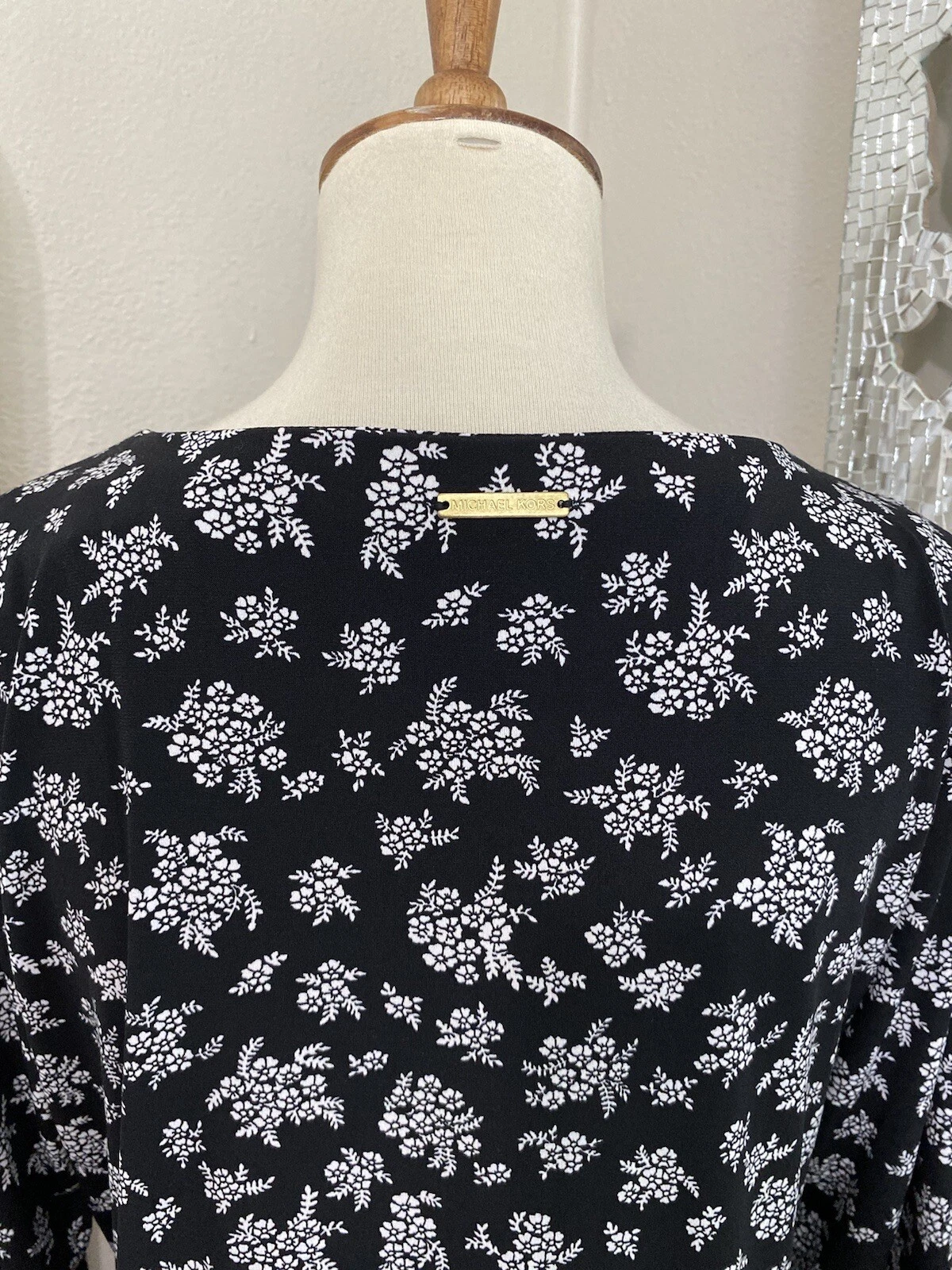 ABITO TUBINO MICHAEL KORS medio NERO BIANCO STAMPA FLOREALE ELASTICIZZATO MANICA 3 4