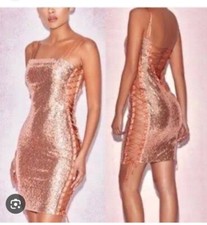 House of CB Harlee Peach Sequin Mini Dress Size Small