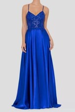 Blondie Nites Women's Juniors' Blue Sequin-Bodice Sleeveless Gown Dress Size 3