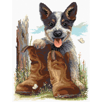 Bluey's Boots cross stitch chart, optional Zweigart aida & DMC thread