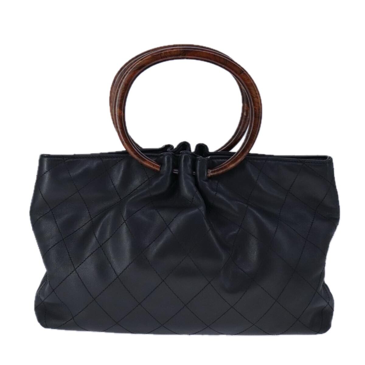 CHANEL Matelasse Bamboo Hand Bag Lamb Skin Black Gold CC CHANEL Matelasse Bamboo Hand Bag Lamb Skin Black Gold CC