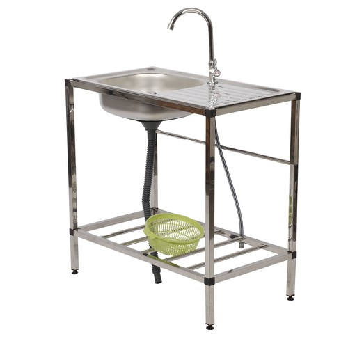 Stainless Steel Utility Sink Single Bowl Kitchen Stand Basin With Drain-pipe - Picture 18 of 20