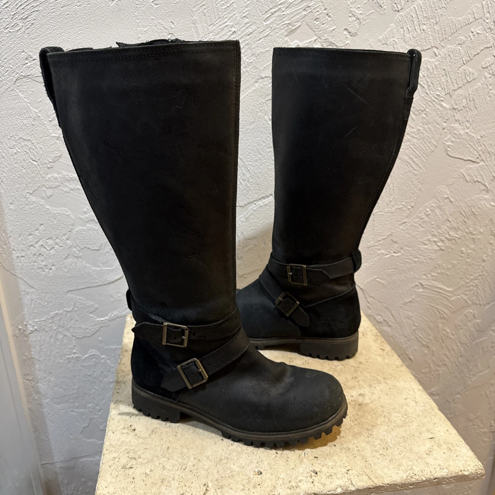 Scarpe stivali Timberland Wheelright taglia 8 neri pelle scamosciata polpaccio largo ginocchio