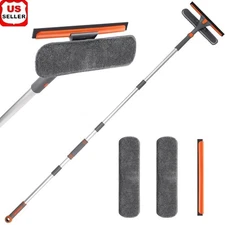 Window Squeegee Kit 2-in-1 Microfiber Pad Extension Rods 360° Cleaning Tool New