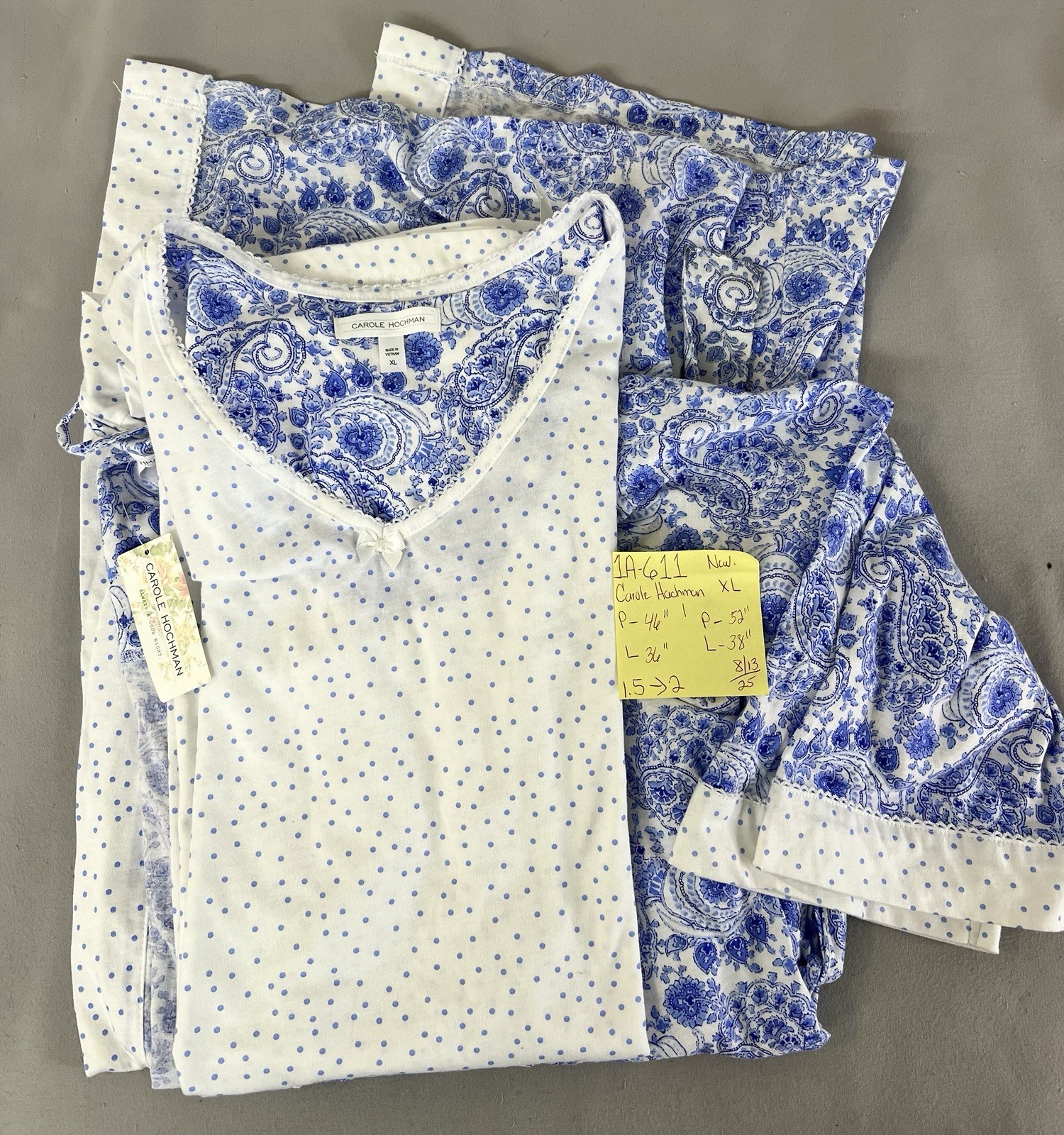 Carole Hochman 2 piece Robe & Gown Set Sz XL Floral Polka Dot Cottage Core New