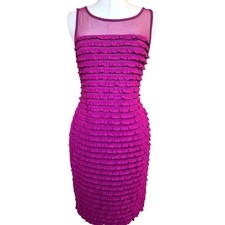 Connected Apparel holiday party bodycon Dress Womens 8 magenta ruffles mesh pink