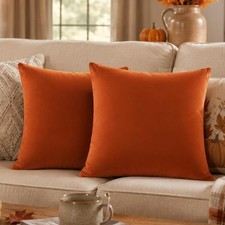 Burnt Orange Velvet Throw Pillow Covers 18x18 Inch Set of 2