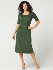 H by Halston Cypress Green Ruched Waist Knit Travel Work Midi Dress XXS New