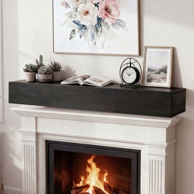 60'' Wood Fireplace Mantel , Wall-Mounted & Floating Shelf for Home Decor Black