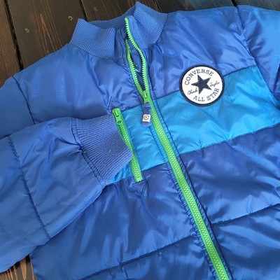 Converse Puffer Jacket L 12-13 Yrs Blue Youth Full Zip All Star Chuck Taylor