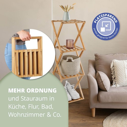 Scaffale in bambù a 4 ripiani pieghevole organizer – ideale per guardaroba bagno - Foto 6 di 12