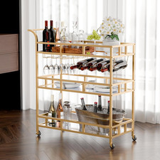 Gold Three-Tier Bar Cart