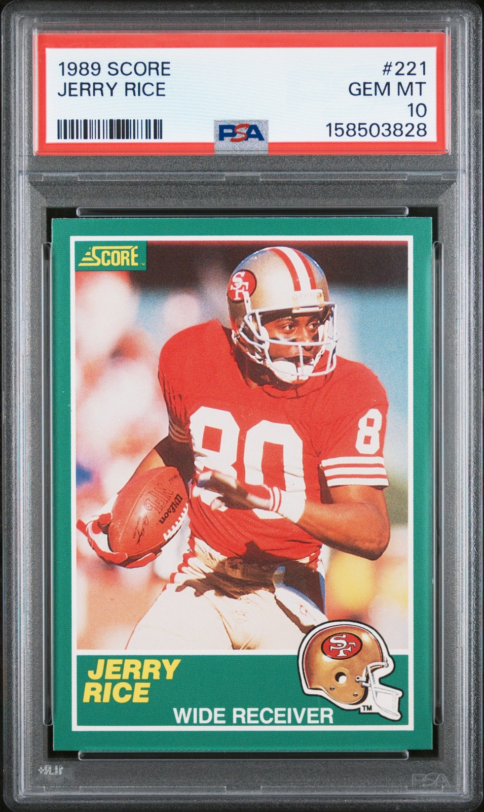 Jerry Rice #221 Football Cards 1989 Panini Score trading card — raw and PSA graded price guide