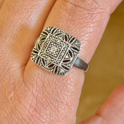 Natural Diamond and Sterling Silver Ring   Size 7