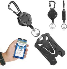 2 Pack Retractable Keychain with ID Card Holder, Heavy Duty Carabiner Badge Hold