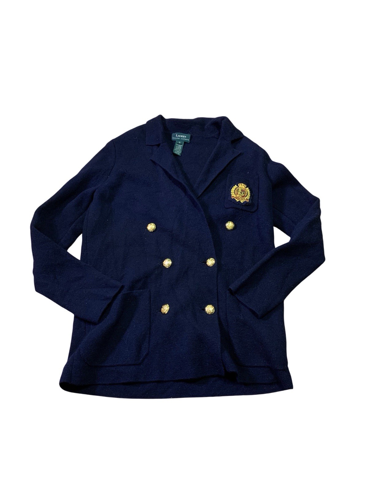 Vintage Lauren Ralph Lauren Cardigan Small Wool Knit Navy Blue Double Button