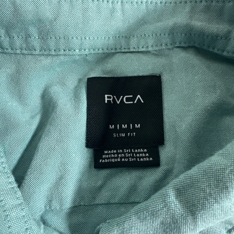 Camisa RVCA That'll Do para hombre talla mediana verde azulado calce ajustado manga larga botón Foto 2 de 4