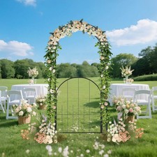 84" Tall Garden Arch with Gate Trellises Metal Arbor for Climbing Plants