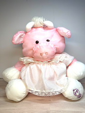 Pink Puffalump Cow 14" Plush, Fisher-Price w/ White Dress, Vintage 1986