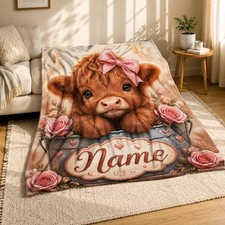 Baby Highland Cow Name Coral Fleece Blanket