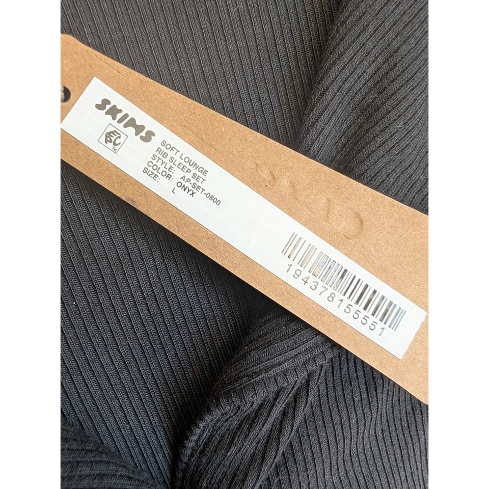Skims Sleep Shirt Womens Large Onyx Black Soft Lounge Ribbed Button Front NWT - Image 3 of 4