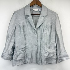 Chico  s size 0/Small Women  s Silver Metallic Linen Blend Button Up Blazer Jacket