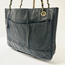 CHANEL Tote Shoulder Bag Matelasse Coating Canvas x Leather Black 25x35x7 cm