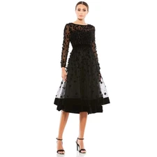 Mac Duggal 67007 Black Embellished High Neck Long Sleeve Fit & Flare Dress 2