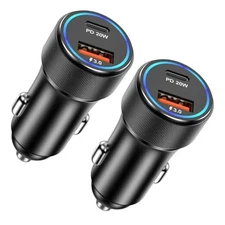 USB C Car Charger Adapter,2Pack 2-Port 36W USB-C & USB-A Car Power Black
