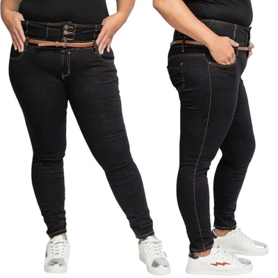 Damen High Waist Röhrenjeans Übergröße Skinny Stretchhose Slim Fit Jeans Gürtel - Bild 1 von 4