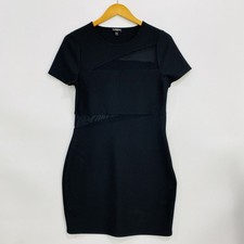 Express Womens Bodycon Dress Size 10 Black Stretch Side Zip Short Sleeve Pull On