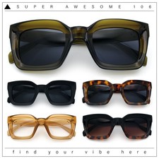 Womens Luxury Beveled Thick Horn Rim Rectangle Fashion Sunglasses