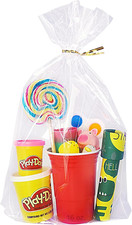 50 CT 10X14 Inches Clear Bottom Gusset Cellophane Gift Bags with 6" Gold Twist T