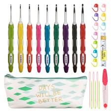 Latest Set of 27 PCS Ergonomic Crochet Hooks Set with Case Extra Long Soft Gr...