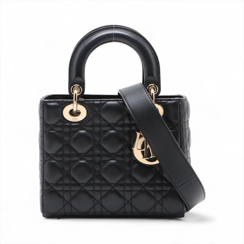 Christian Dior Cannage My Lady Dior Leather 2 Way Handbag Black